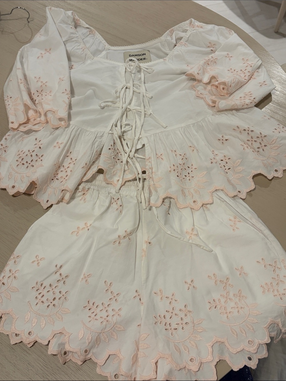 Damson Madder Lana Blouse & Short SET White Broderie Tie Cotton Cottage Boho 6 - Picture 12 of 12